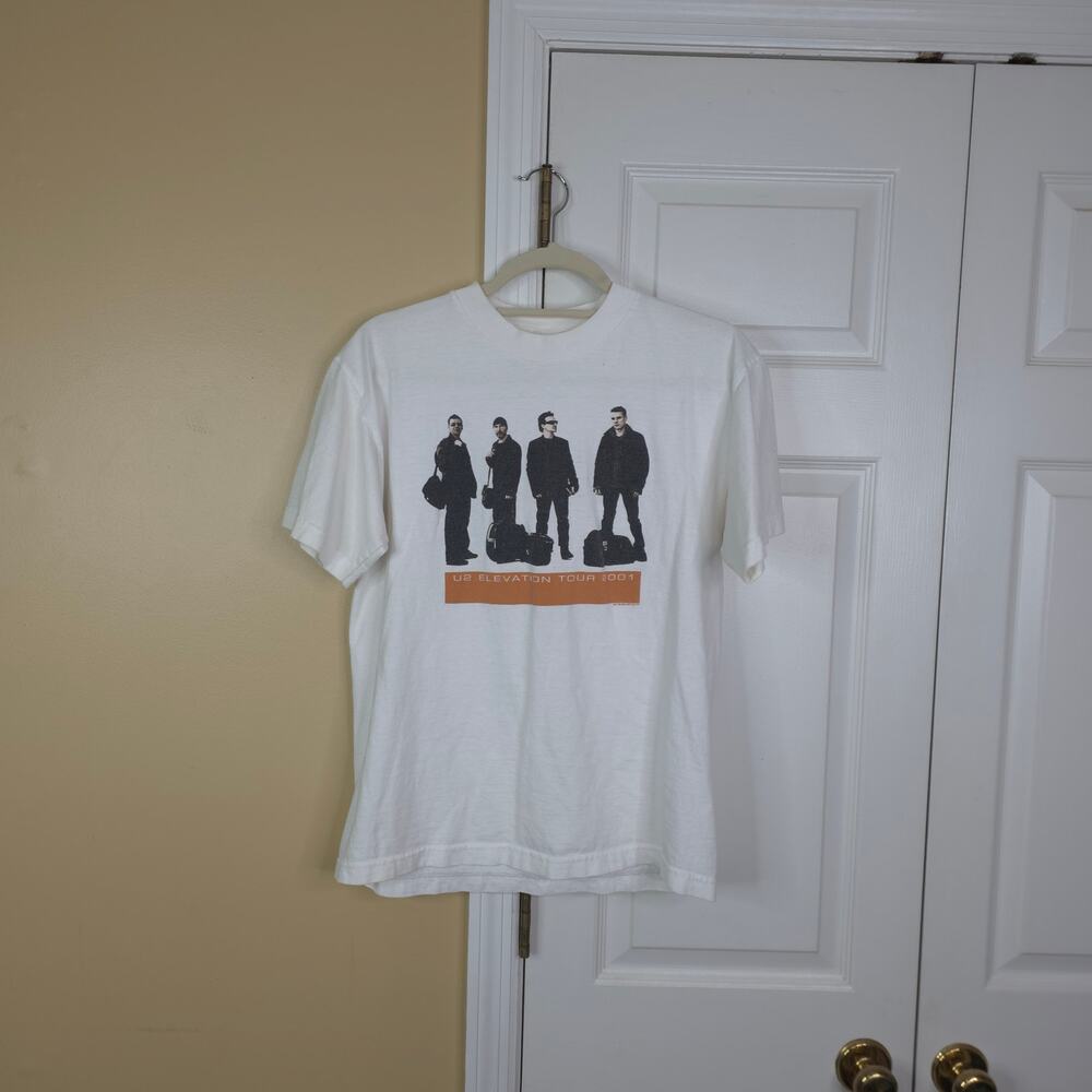 Vintage 2001 U2 Elevation Tour T-Shirt White Band Concert Tee Size M